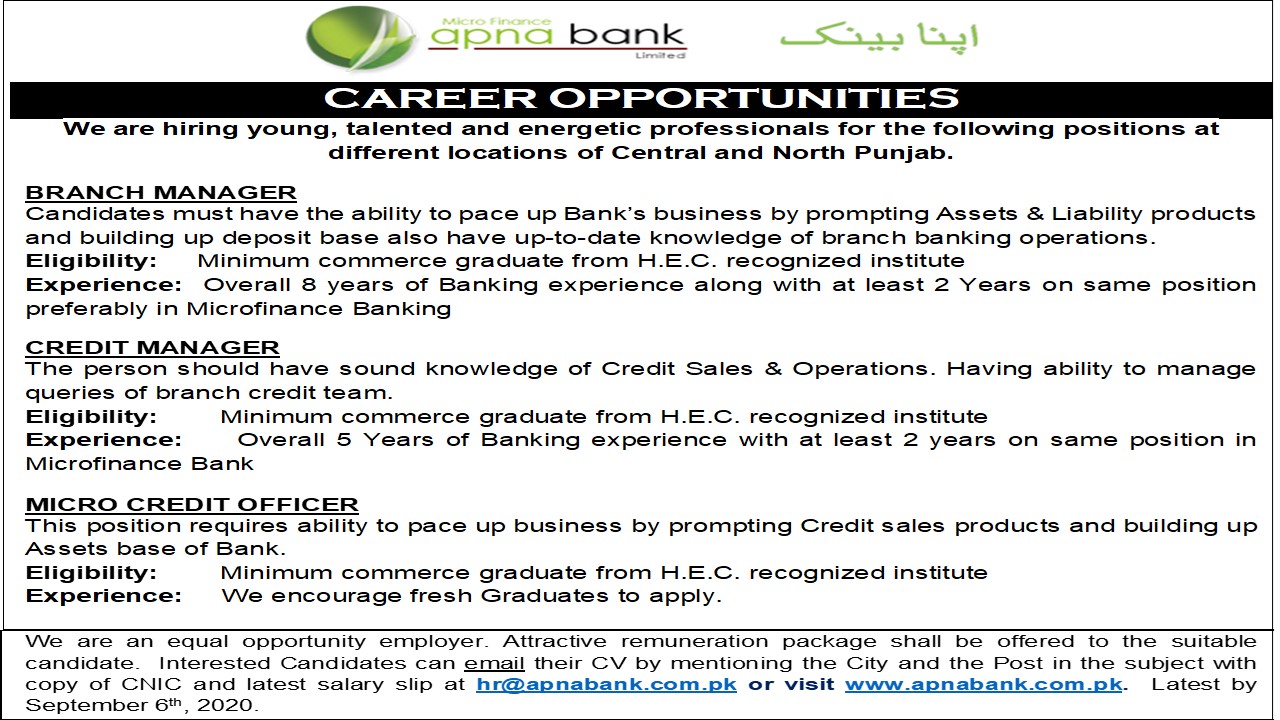 Careers @ Apna Microfinance Bank Ltd