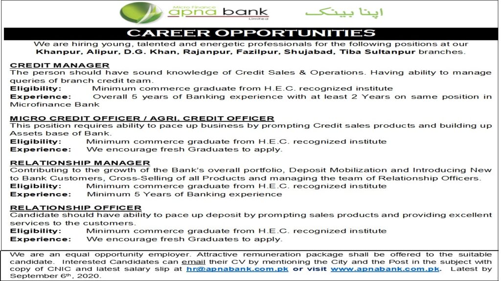 Careers @ Apna Microfinance Bank Ltd