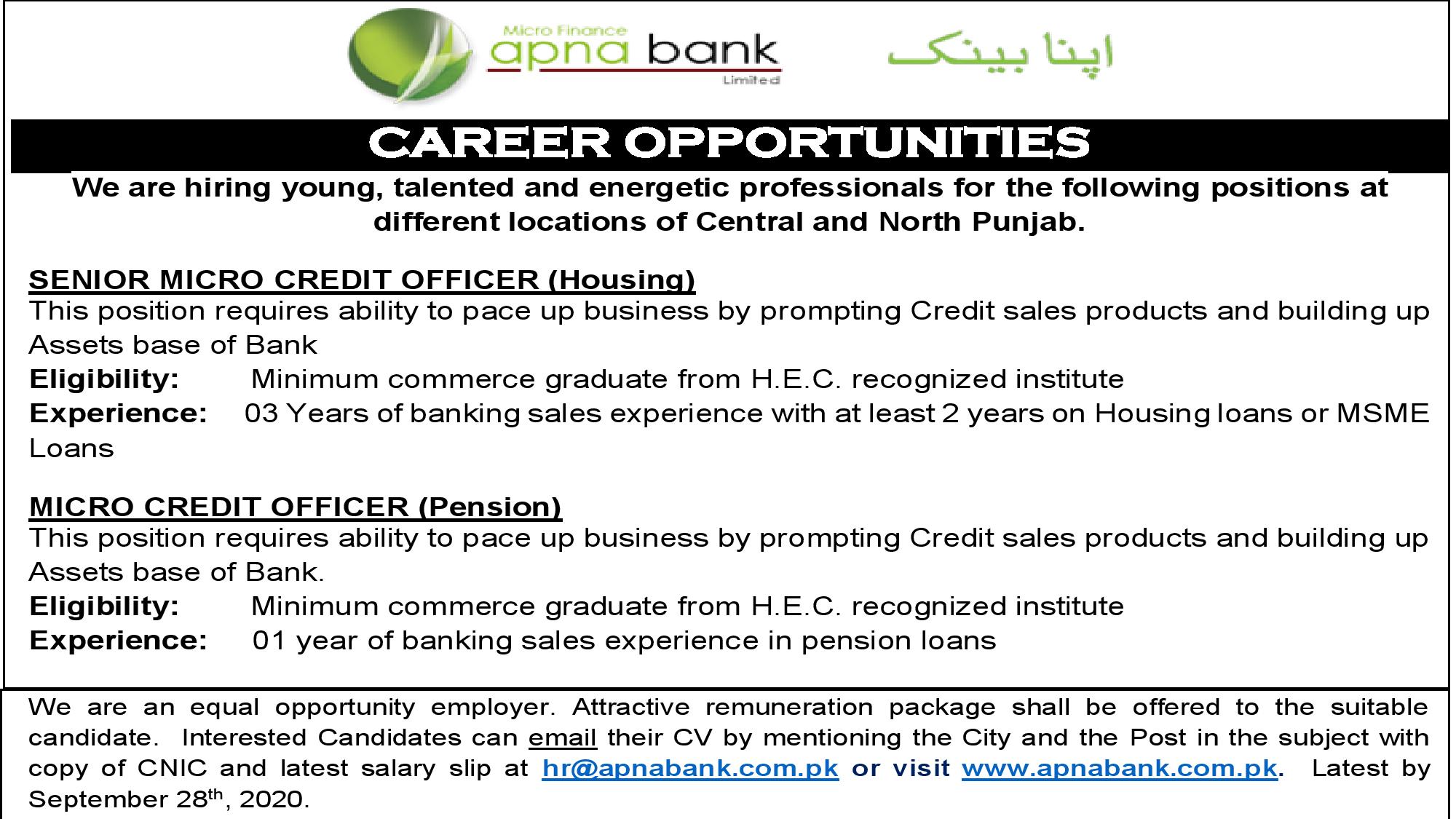 Careers @ Apna Microfinance Bank Ltd