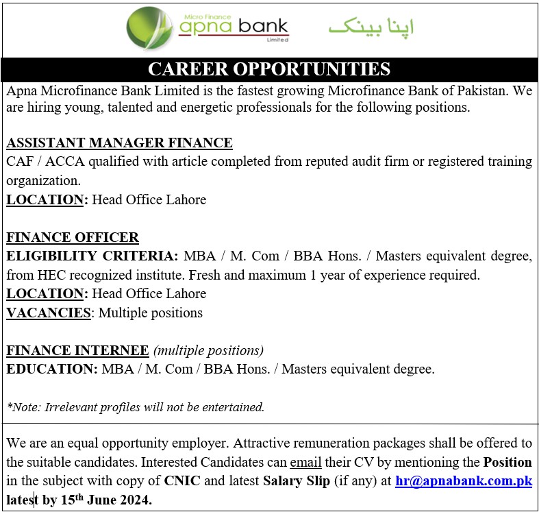 Careers @ Apna Microfinance Bank Ltd